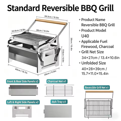 Flip Grill 360° Rotating Barbecue Grill, Manual Push-Pull Auto Flipping Charcoal Grill for Outdoor Camping & Picnics